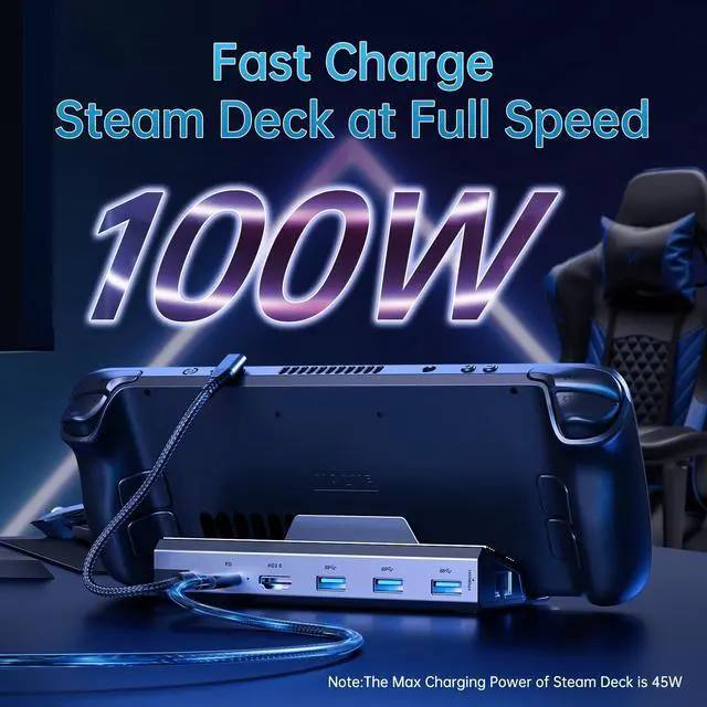 Alt view image 13 of 14 - Docking Station for Steam Deck/ROG Ally/Legion Go, The 6 in 1 Steam Deck Dock. 1000Mbps Ethernet, 3.0 PD 100W Fast Charging, HDMI 2.0 4K@60Hz and 3 USB 3.0 Port Steam Deck OLED Dock.