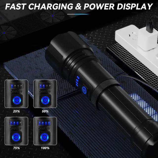 Alt view image 10 of 14 - Flashlight LED Rechargeable Flashlights High Lumens, 99,000 LM Super Bright Powerful Flashlight, High Powered Flash Lights Waterproof Handheld Flashlights for Home Camping Hiking(2 Pack)