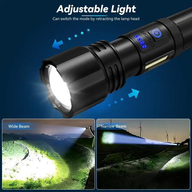 Alt view image 12 of 14 - Flashlight LED Rechargeable Flashlights High Lumens, 99,000 LM Super Bright Powerful Flashlight, High Powered Flash Lights Waterproof Handheld Flashlights for Home Camping Hiking(2 Pack)