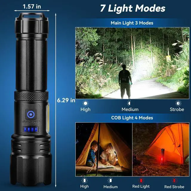 Alt view image 14 of 14 - Flashlight LED Rechargeable Flashlights High Lumens, 99,000 LM Super Bright Powerful Flashlight, High Powered Flash Lights Waterproof Handheld Flashlights for Home Camping Hiking(2 Pack)