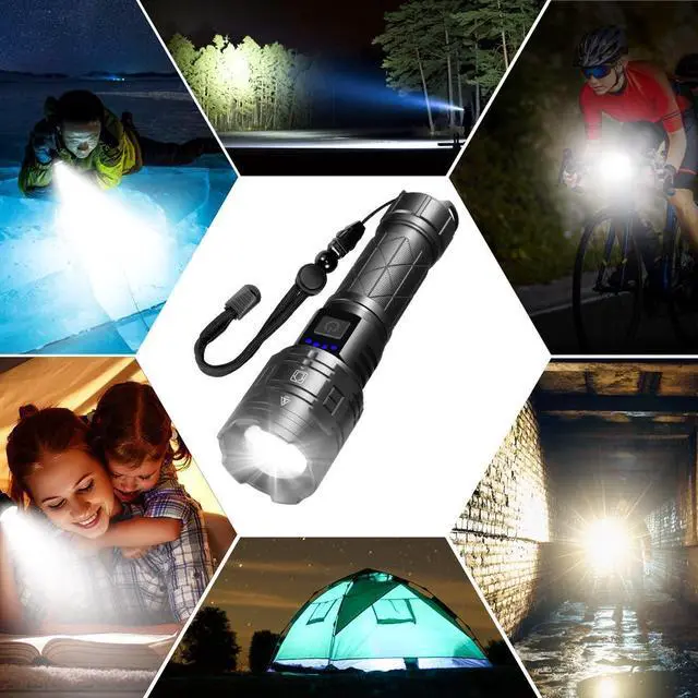 Alt view image 14 of 14 - Rechargeable Flashlights High Lumens, Powerful Tactical Flashlights, 5 Modes LED Flashlight Adjustable, Brightest Flashlight Waterproof, Handheld Flash Light for Emergencies, Home, Camping, Hiking