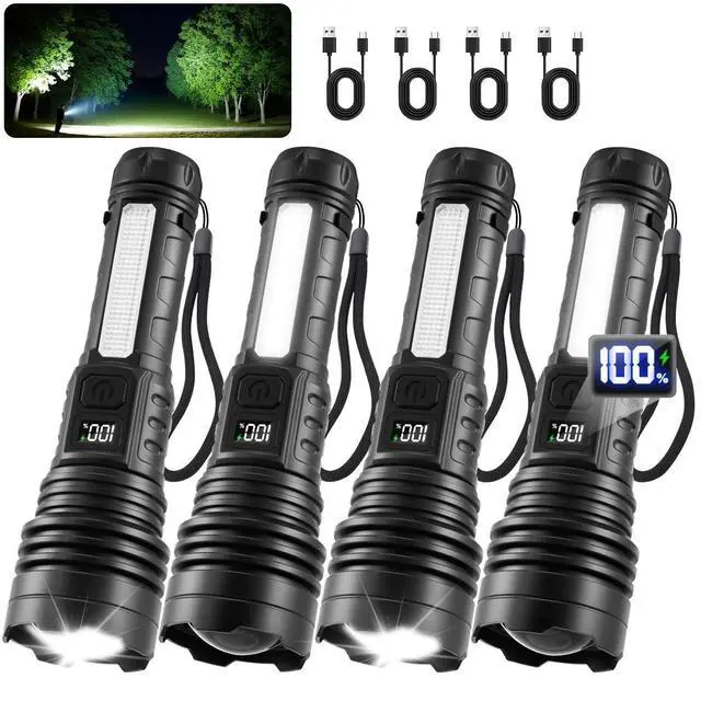 Alt view image 8 of 14 - 4Pack Flashlights High Lumens 9900FL, 7Mode Flashlight Rechargeable with LCD Digital Display, Rechargeable Flashlights with COB Light, Adjustable Super Bright Flashlight, Powerful Tactical Flash Light