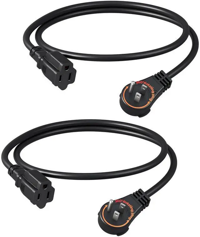 Alt view image 8 of 14 - 360° Rotating Flat Plug Extension Cord 3FT, 16/3 Gauge 3 Prong Grounded Power Cord, 125V/13A/1625W, Space-Saving Size for Indoor Narrow Space, ETL Certified, 2 Pack, Black