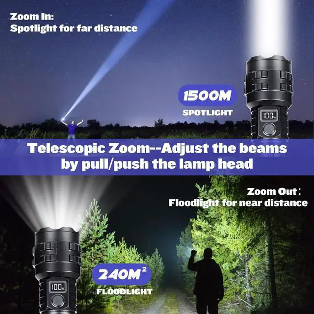 Alt view image 9 of 14 - Flashlights High Lumens Rechargeable, 1000000 High Lumens Super Bright Handheld LED Flash Light, Powerful Emergency Linternas, Waterproof, Long Lasting, for Hiking Camping Gift
