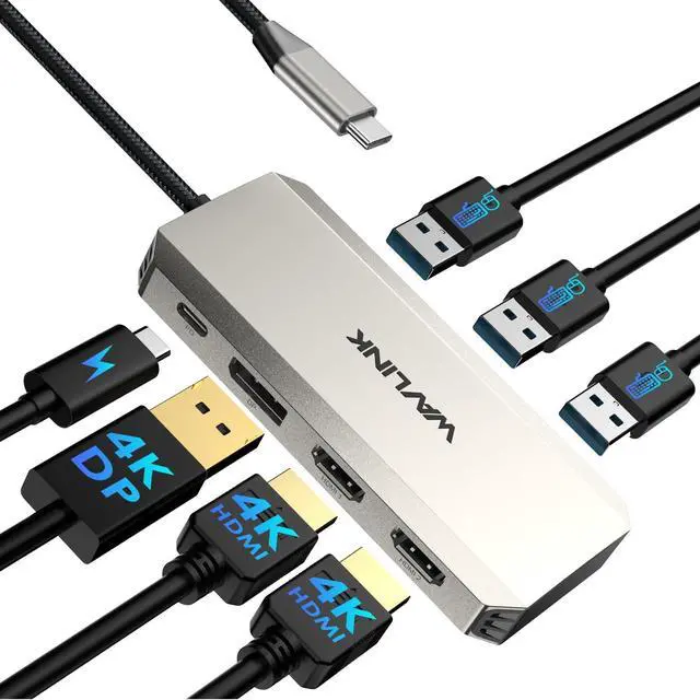 Alt view image 8 of 14 - Laptop Docking Station, Triple 4K Docking Station with Dual HDMI, DP, 100W PD in, 3 USB-A2.0 for Wireless Device, Compatible with Dell/HP/Lenovo etc, Windows Systerm Computer Only