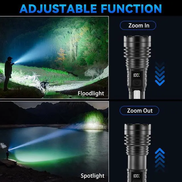 Alt view image 11 of 14 - 4Pack Flashlights High Lumens 9900FL, 7Mode Flashlight Rechargeable with LCD Digital Display, Rechargeable Flashlights with COB Light, Adjustable Super Bright Flashlight, Powerful Tactical Flash Light