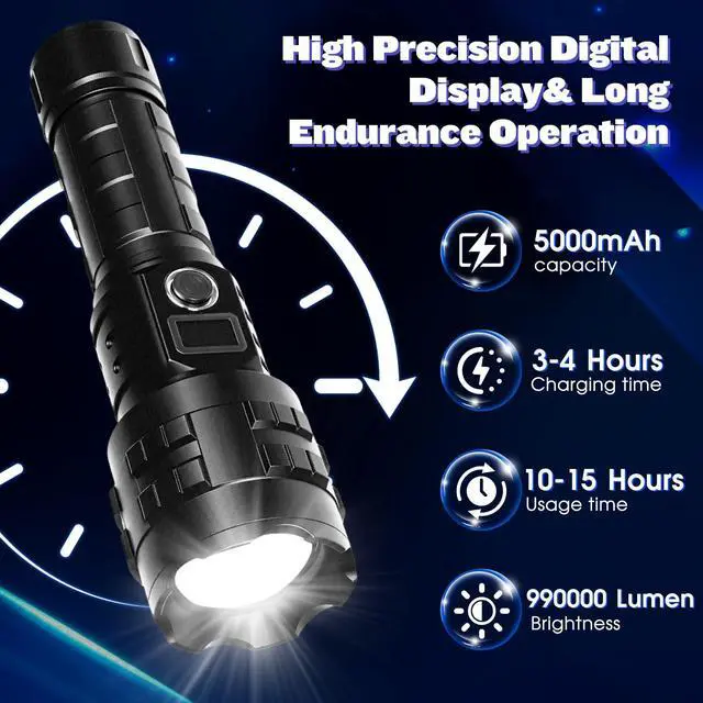 Alt view image 13 of 14 - Flashlights High Lumens Rechargeable, 1000000 High Lumens Super Bright Handheld LED Flash Light, Powerful Emergency Linternas, Waterproof, Long Lasting, for Hiking Camping Gift