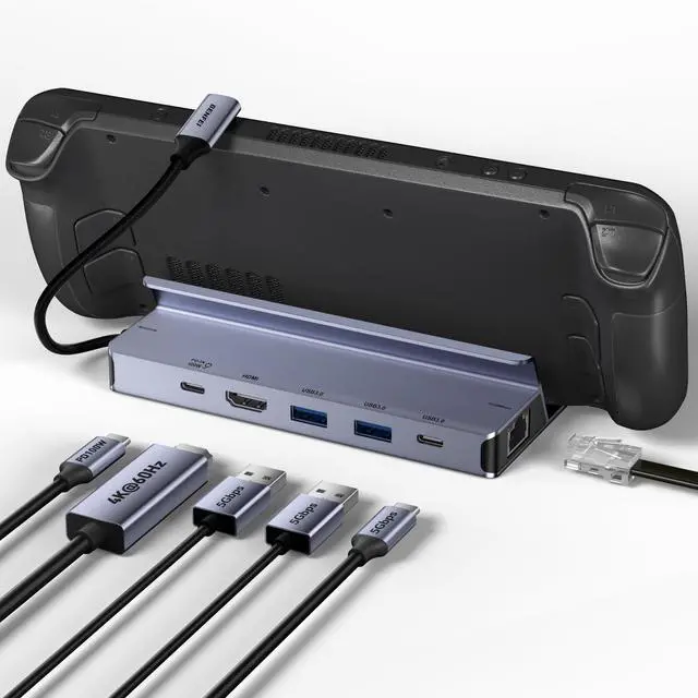 Alt view image 8 of 14 - Steam Deck Dock, Docking Station for Steam Deck (OLED)/ROG Ally/Legion Go, 6-in-1 USB C Hub with HDMI 4K@60Hz, 1Gbps Ethernet, 1xUSB C 2X USB 3.0 Port, PD 100W Charging