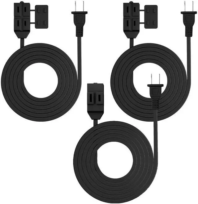 Alt view image 8 of 14 - Extension Cord, 3-Pack 6FT Black, 2 Prong Indoor Extension Cord 16/2 SPT-2, 13A, 1625 W, 3-Outlet Extension Cords for Home/Office Use