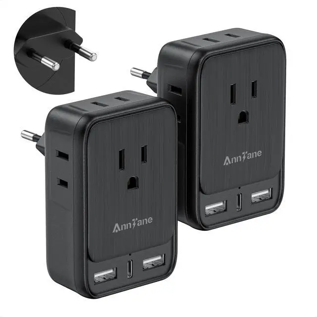 Alt view image 8 of 14 - 2 Pack European Travel Adapter, US to Europe Plug Adaptor with 4 Outlets 3 USB Charging Ports, Type C Power Adapter for USA to EU Euro Spain France Iceland Italy Germany Greece, Black