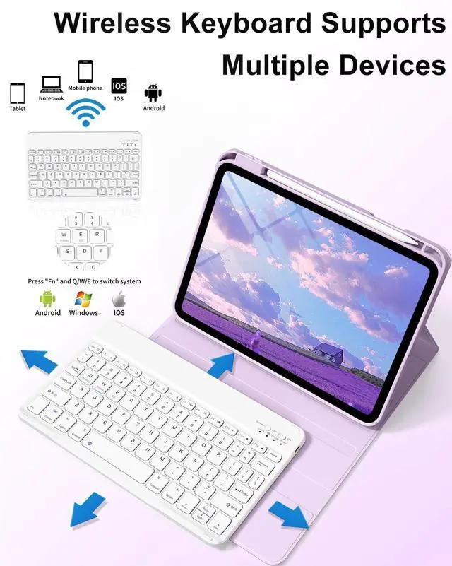 Alt view image 10 of 14 - for iPad A16 11th 10th Generation Case with Keyboard - Wireless Detachable Folio Keyboard Cover with Pencil Holder for iPad 11/10.9 inch 2025/2022 (Purple)