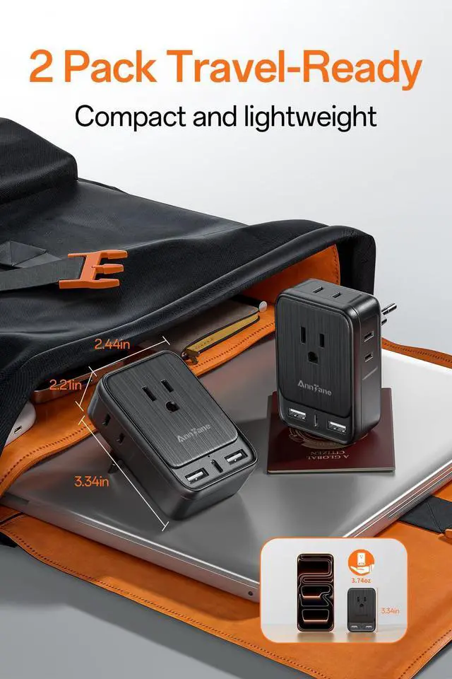 Alt view image 10 of 14 - 2 Pack European Travel Adapter, US to Europe Plug Adaptor with 4 Outlets 3 USB Charging Ports, Type C Power Adapter for USA to EU Euro Spain France Iceland Italy Germany Greece, Black