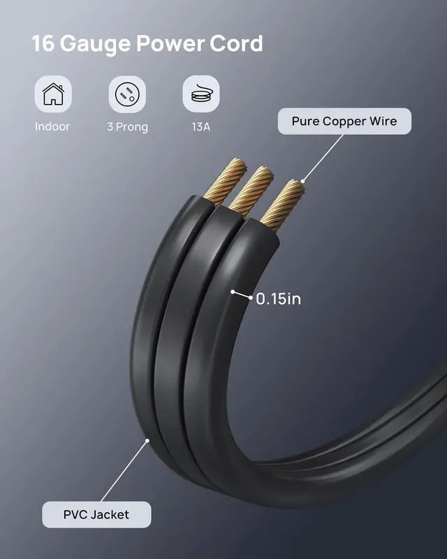 Alt view image 14 of 14 - Short Flat Extension Cord 3ft - Right Angled Flat Plug Power Strip, ETL Listed, 3 Plug Extension Outlets, Three Prong, 16 Gauge Wire, 13A, Small for Indoor Home Office Cruise Ship Travel, Black