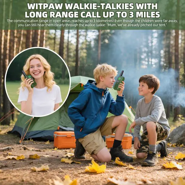Alt view image 9 of 14 - Walkie Talkies for Kids 2 Pack Rechargeable 3 Miles Long Range Walkie Talkies with NOAA,22 Channels for 6-18 Years Old, 2 Way Radio Toys Gifts for Boys Outdoor Adventure Game Camping Hiking (Green)