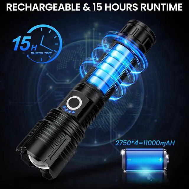 Alt view image 10 of 14 - 4 Pack Flashlight Rechargeable 99,000 High Lumens, Super Bright Rechargeable Flashlights for Home, Powerful LED Flash Light with 5 Light Modes, IPX7 Waterproof for Outdoor, Camping