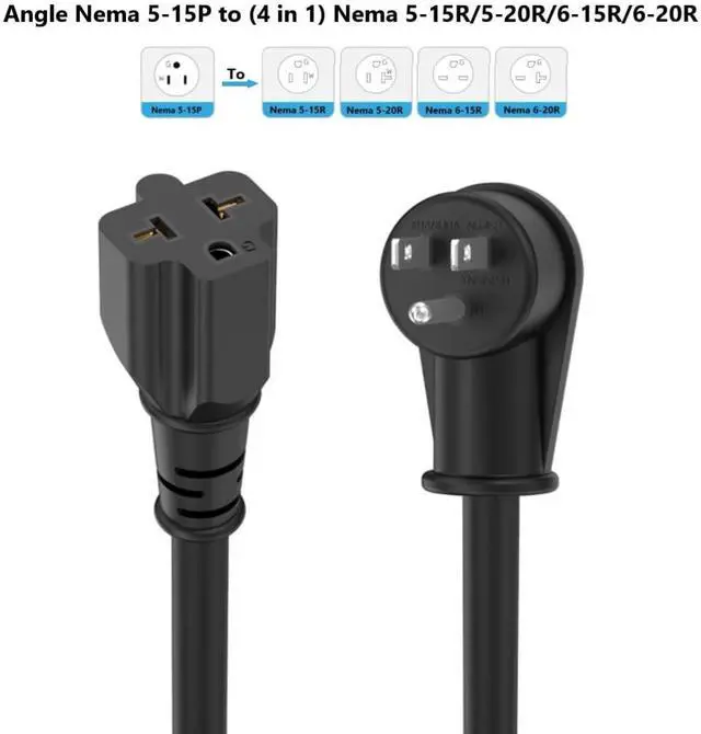 Alt view image 14 of 14 - 6FT 12AWG Heavy Duty Right-Angle 15Amp to 20Amp Extension Cord,90-Degree 15 Amp Household Plug to 20 Amp T Blade Extension Cable, Nema 5-15P to 5-15R 5-20R 6-15R 6-20R, Angled 15A to 20A AC Power Cord