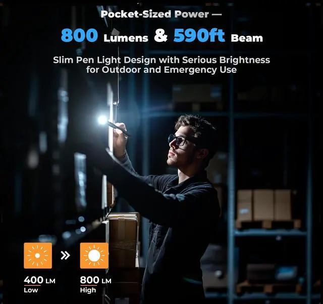 Alt view image 10 of 14 - Rechargeable Pen Light Flashlight, 800LM Zoomable Pocket Flashlights with Clip Dual Modes LED Pen Flashlight Battery Powered Waterproof Bright Flashlights for Outdoor Home Emergencies (1, Black)