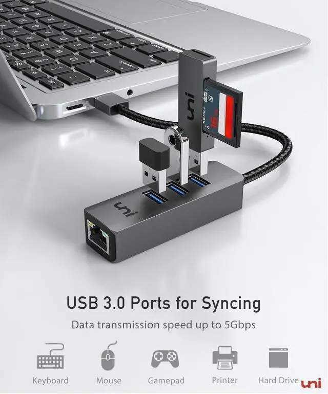 Alt view image 10 of 14 - USB to Ethernet Adapter, USB 3.0 Hub with 100/1000 Mbps RJ45 Ethernet Driver Free, Sturdy Aluminum 4-in-1 USB-A to LAN Network Adapter Compatible with iMac, PC, Chromebook Laptops, and More