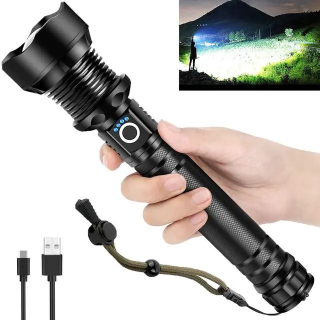 Alt view image 7 of 12 - Rechargeable LED Flashlight, 90,000 Lumens Super Bright Tactical Flashlights with Zoomable 10 Modes Waterproof Flash Light for Camping Emergencies Outdoor Indoor