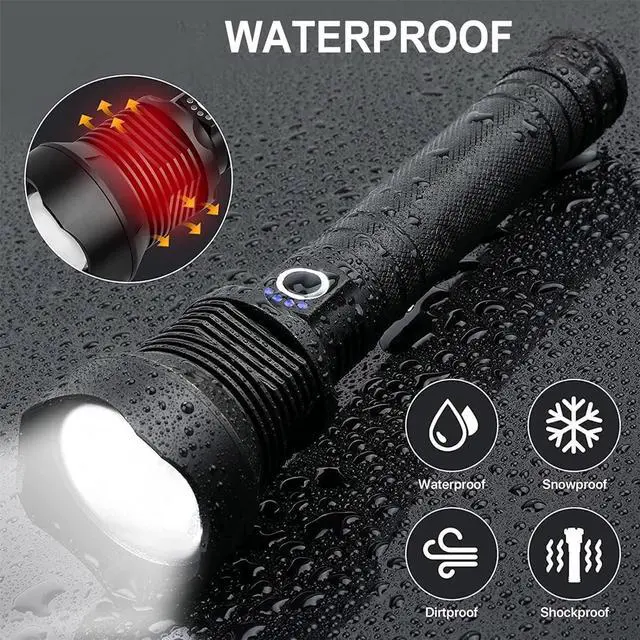Alt view image 10 of 12 - Rechargeable LED Flashlight, 90,000 Lumens Super Bright Tactical Flashlights with Zoomable 10 Modes Waterproof Flash Light for Camping Emergencies Outdoor Indoor