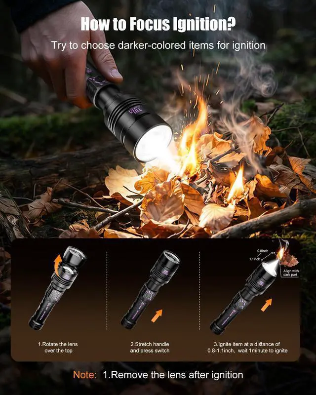 Alt view image 9 of 14 - Rechargeable Flashlights High Lumens: Super Bright LED Tactical Flashlight 3000lm Zoomable 5 Modes Waterproof 2*5000mAh Powerful Flash Light for Camping, Emergency, Gift (with Ignition Lens)