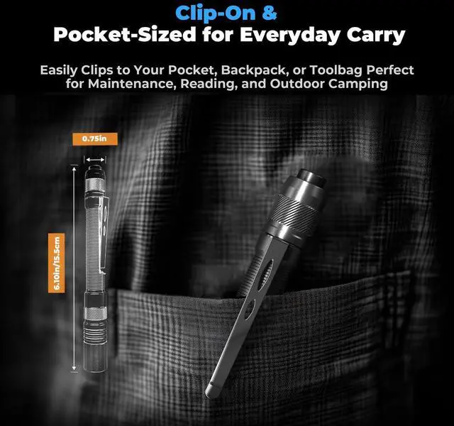 Alt view image 14 of 14 - Rechargeable Pen Light Flashlight, 800LM Zoomable Pocket Flashlights with Clip Dual Modes LED Pen Flashlight Battery Powered Waterproof Bright Flashlights for Outdoor Home Emergencies (1, Black)