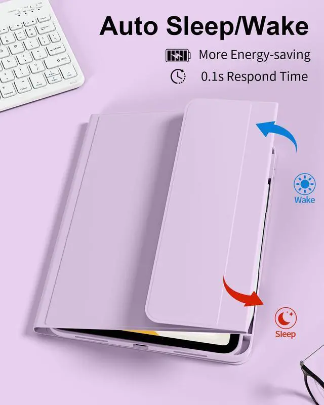 Alt view image 13 of 14 - for iPad A16 11th 10th Generation Case with Keyboard - Wireless Detachable Folio Keyboard Cover with Pencil Holder for iPad 11/10.9 inch 2025/2022 (Purple)
