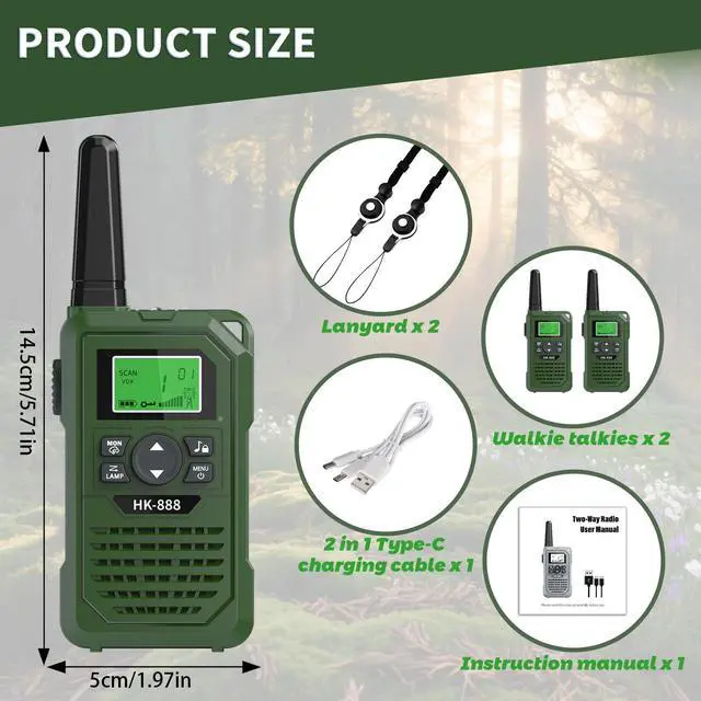 Alt view image 14 of 14 - Walkie Talkies for Kids 2 Pack Rechargeable 3 Miles Long Range Walkie Talkies with NOAA,22 Channels for 6-18 Years Old, 2 Way Radio Toys Gifts for Boys Outdoor Adventure Game Camping Hiking (Green)