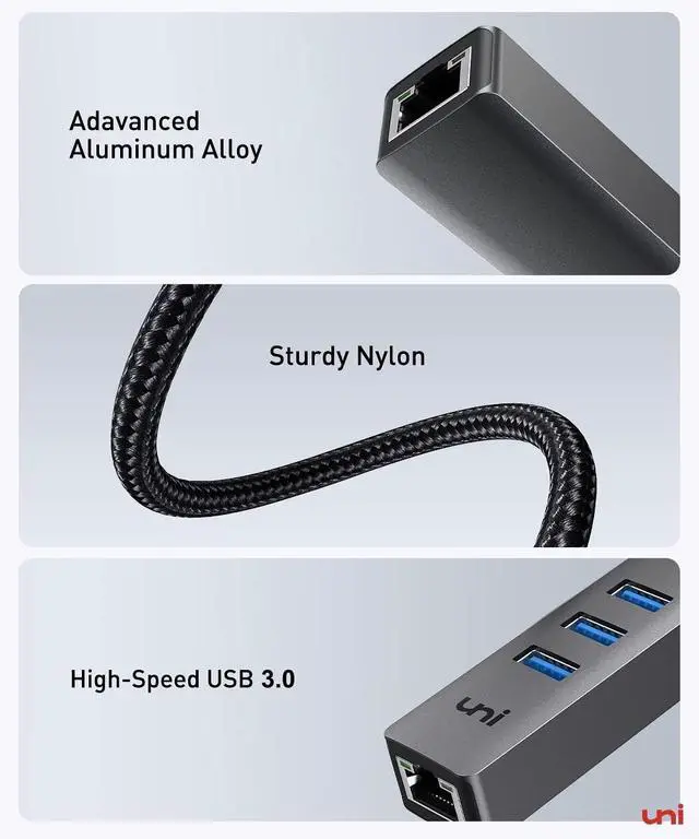 Alt view image 14 of 14 - USB to Ethernet Adapter, USB 3.0 Hub with 100/1000 Mbps RJ45 Ethernet Driver Free, Sturdy Aluminum 4-in-1 USB-A to LAN Network Adapter Compatible with iMac, PC, Chromebook Laptops, and More