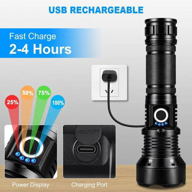 Alt view image 10 of 14 - Flashlights High Lumens Rechargeable, 2 Pack 90,000 Lumens Super Bright Flashlight, 5 Modes LED Flashlight, IPX7 Waterproof Powerful Flash Light for Home, Outdoor Activities