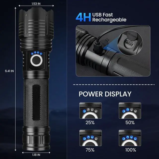 Alt view image 11 of 14 - 4 Pack Flashlight Rechargeable 99,000 High Lumens, Super Bright Rechargeable Flashlights for Home, Powerful LED Flash Light with 5 Light Modes, IPX7 Waterproof for Outdoor, Camping