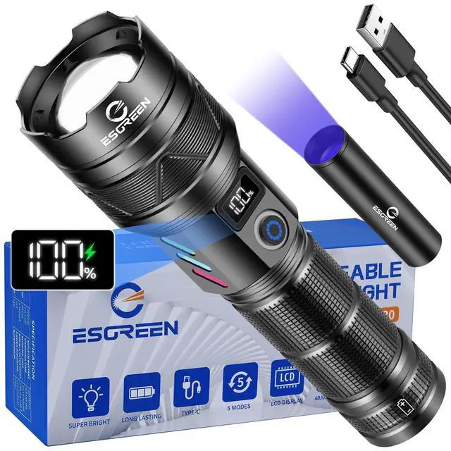Alt view image 8 of 14 - Rechargeable Flashlights 10000 High Lumens, Long Range 5000ft, Super Bright LED Flashlight USB C, High Powerd Multi-functional Heavy Duty Strong Flash Light High Beam, For Emergency Home Camping