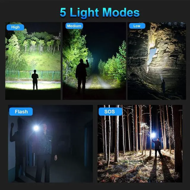 Alt view image 12 of 14 - Rechargeable Flashlights 90000 High Lumens - 2 Pack, Super Bright 12 Hours Long Life LED Flashlight with 5 Modes, High Powered Flash Light for Home, Outdoor
