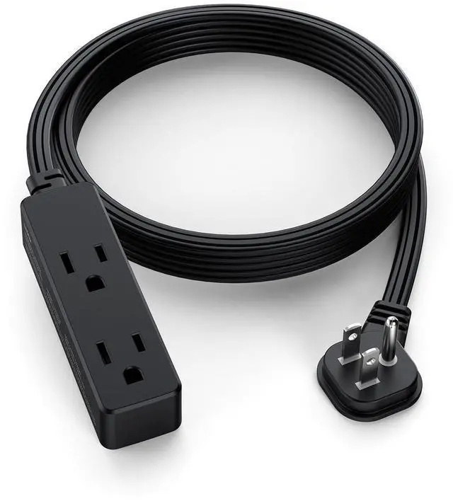 Alt view image 8 of 14 - Flat Plug Extension Cord with 3 Outlets - 8Ft Low Profile Indoor 3 Prong Grounded Power Strip for Home Office & Travel - 16 AWG 13A/1625W, Black