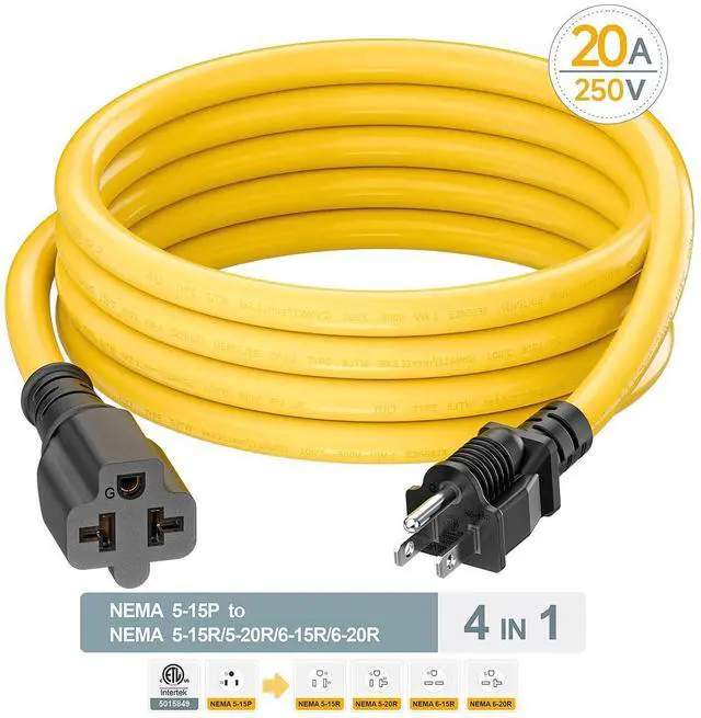 Alt view image 9 of 12 - 6-Feet Nema 5-15P to 4-in-1 Female Adapter Cable, 6-20R 12AWG Heavy Duty EV Charging Power Adapter,15A Household Plug to 6-20R T Blade Adapter Cord Yellow