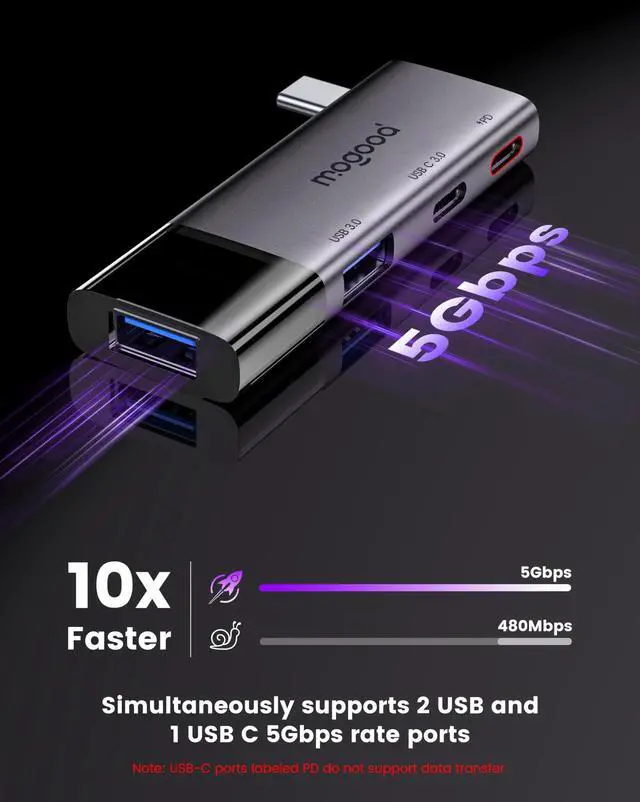 Alt view image 11 of 12 - USB 3.0 Hub, Multiport USB Adapter 2 USB3.0 Ports Type C 3.0 PD 100W for MacBook,Laptop