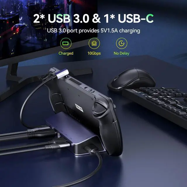 Alt view image 13 of 14 - Steam Deck Dock, 6 in 1 Valve Steam Deck Docking Staion with 2*USB-A & USB-C 5Gbps, HDMI 2.0 4K60Hz Output, 1000M Ethernet Gigabit, 100W Charging, Steam Deck Accessorie