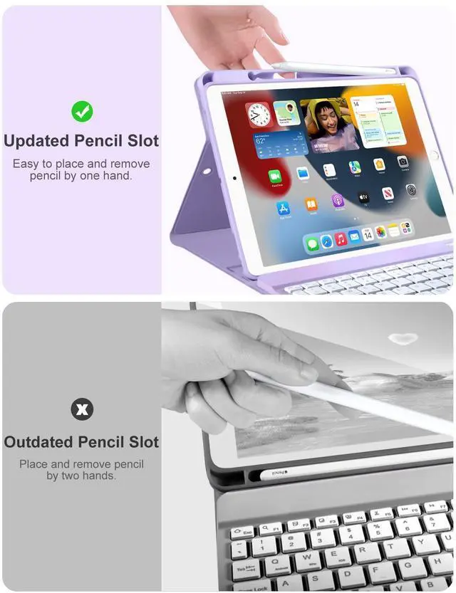 Alt view image 14 of 14 - for iPad 9th Generation Case with Keyboard 10.2 Inch - Backlit Wireless Detachable Folio Keyboard Cover with Pencil Holder for iPad 8th Gen/7th Gen/iPad Pro 10.5"/iPad Air 3rd Gen (Purple)
