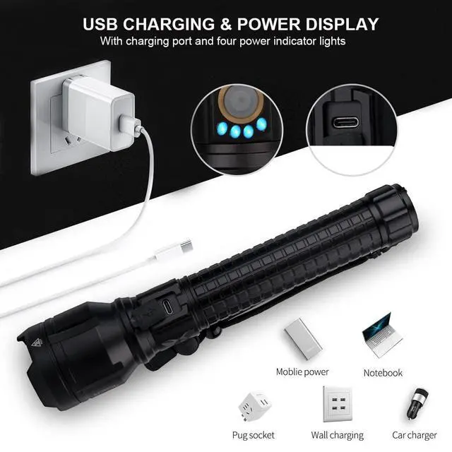 Alt view image 12 of 14 - Rechargeable Brightest LED Flashlight, 90,000 High Lumens Super Bright Powerful Flashlight with 5 Modes, IPX7 Waterproof Handheld Large Flash Light for Emergencies Camping