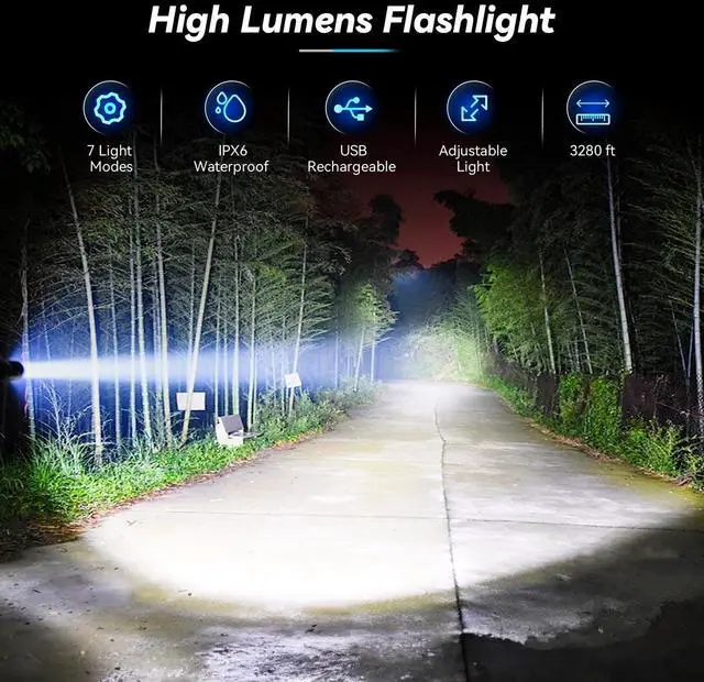 Alt view image 9 of 14 - Flashlight LED Rechargeable Flashlights High Lumens, 99,000 LM Super Bright Powerful Flashlight, High Powered Flash Lights Waterproof Handheld Flashlights for Home Camping Hiking(2 Pack)
