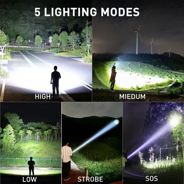 Alt view image 11 of 14 - Rechargeable Brightest LED Flashlight, 90,000 High Lumens Super Bright Powerful Flashlight with 5 Modes, IPX7 Waterproof Handheld Large Flash Light for Emergencies Camping