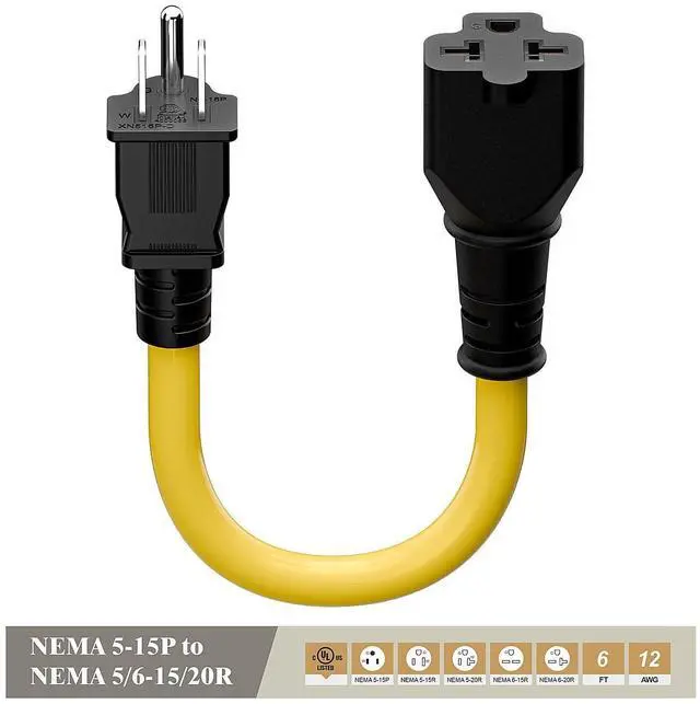 Alt view image 11 of 14 - 4-1 12AWG Heavy Duty 15 Amp Household AC Plug to 20 Amp T Blade Adapter Cable,5-15P to 5-20R to 6-15R to 6-20R, AC Power Adapter, L=1FT