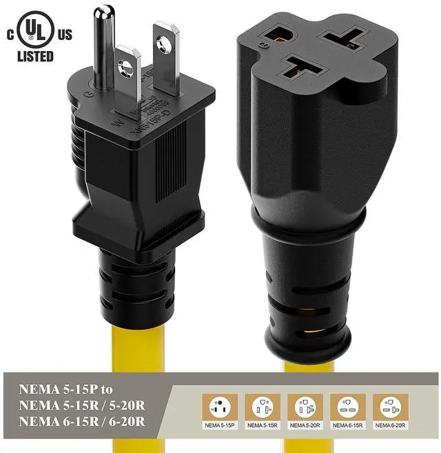 Alt view image 12 of 14 - 4-1 12AWG Heavy Duty 15 Amp Household AC Plug to 20 Amp T Blade Adapter Cable,5-15P to 5-20R to 6-15R to 6-20R, AC Power Adapter, L=1FT