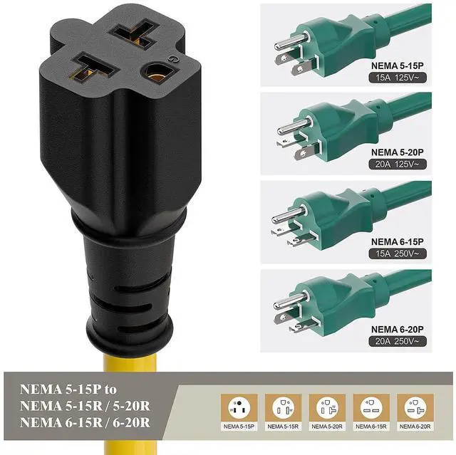 Alt view image 13 of 14 - 4-1 12AWG Heavy Duty 15 Amp Household AC Plug to 20 Amp T Blade Adapter Cable,5-15P to 5-20R to 6-15R to 6-20R, AC Power Adapter, L=1FT
