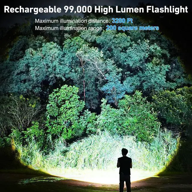 Alt view image 9 of 14 - Flashlight Rechargeable 99,000 High Lumen, 2 Pack Super Bright Rechargeable Flashlights for Home, 15H Long Life LED Flash Light with 5 Light Modes, IPX7 Waterproof for Outdoor, Camping, Hiking
