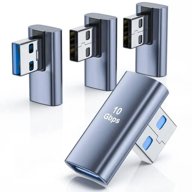 Alt view image 8 of 14 - 4 Pack USB 3.1 90 Degree Adapter,2*Left Angle&2*Right Angle USB A Male to Female Adapter for PC, Laptop, USB A Car Charger, Power Bank and Most USB Devices