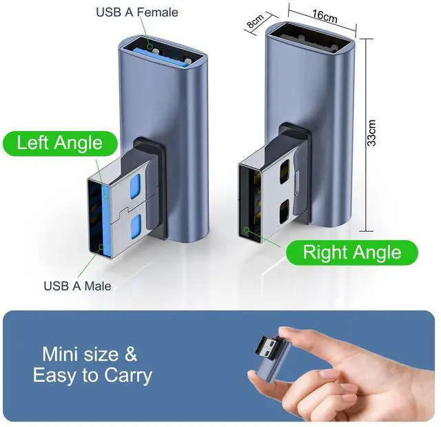 Alt view image 9 of 14 - 4 Pack USB 3.1 90 Degree Adapter,2*Left Angle&2*Right Angle USB A Male to Female Adapter for PC, Laptop, USB A Car Charger, Power Bank and Most USB Devices