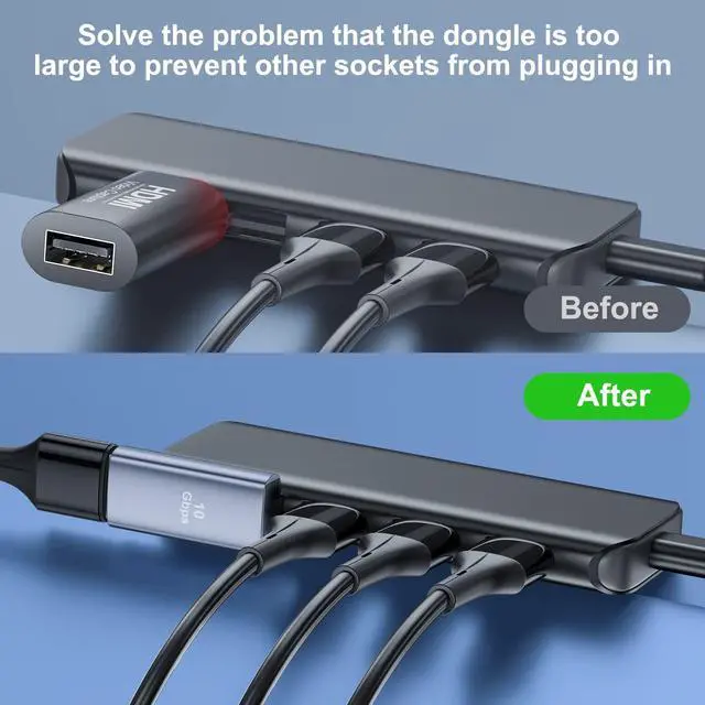 Alt view image 10 of 14 - 4 Pack USB 3.1 90 Degree Adapter,2*Left Angle&2*Right Angle USB A Male to Female Adapter for PC, Laptop, USB A Car Charger, Power Bank and Most USB Devices