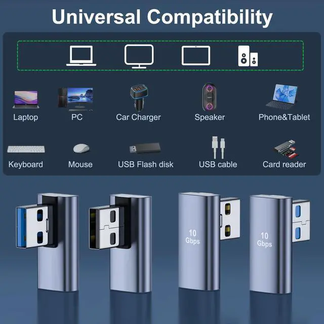 Alt view image 14 of 14 - 4 Pack USB 3.1 90 Degree Adapter,2*Left Angle&2*Right Angle USB A Male to Female Adapter for PC, Laptop, USB A Car Charger, Power Bank and Most USB Devices
