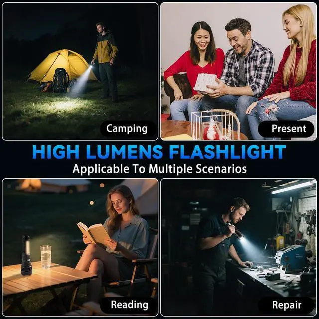 Alt view image 14 of 14 - 4Pack Flashlights High Lumens 9900FL, 7Mode Flashlight Rechargeable with LCD Digital Display, Rechargeable Flashlights with COB Light, Adjustable Super Bright Flashlight, Powerful Tactical Flash Light
